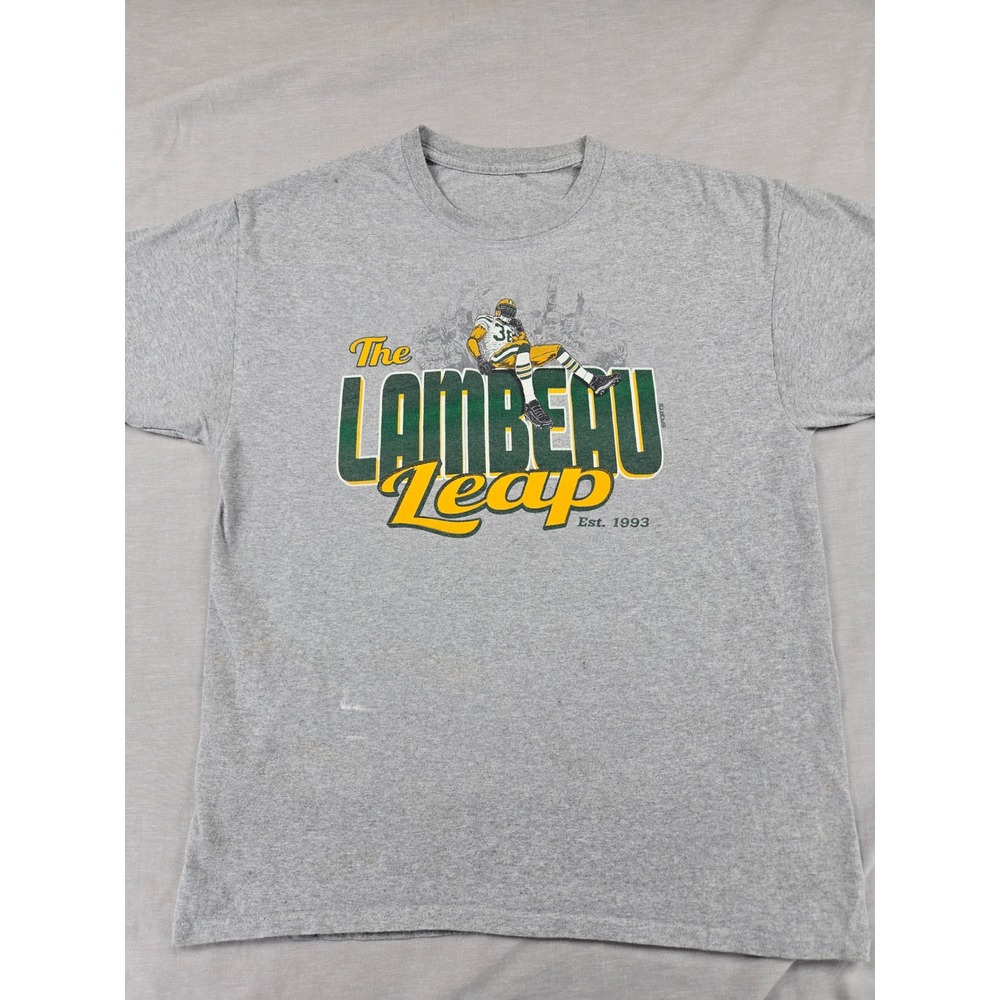 Green Bay Packers The Lambeau Leap Graphic T-Shirt Mens Gray Short Sleeve‎ L